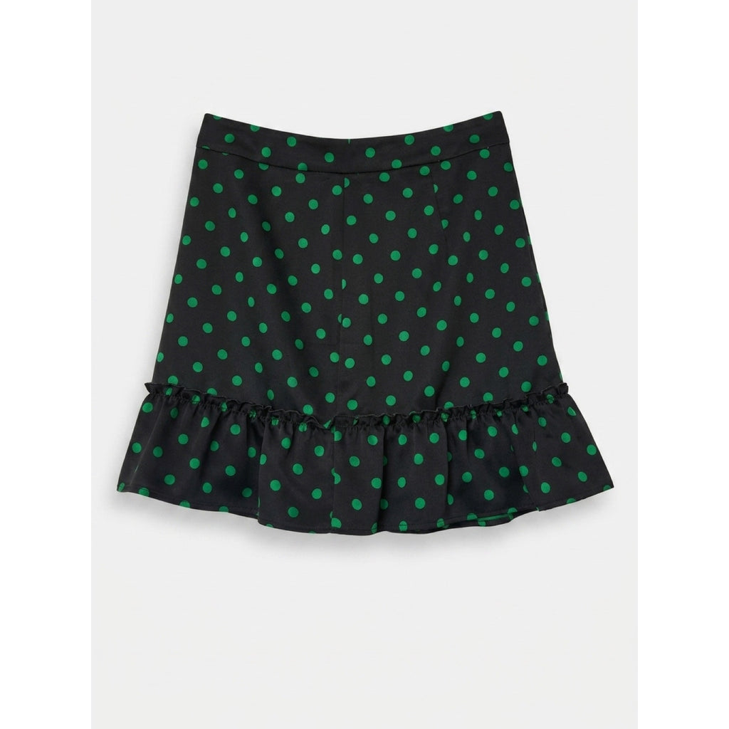 FLORA BEA Zenon Black Narrow Avenue Polka Dot Satin Mini Skirt NWT SMALL