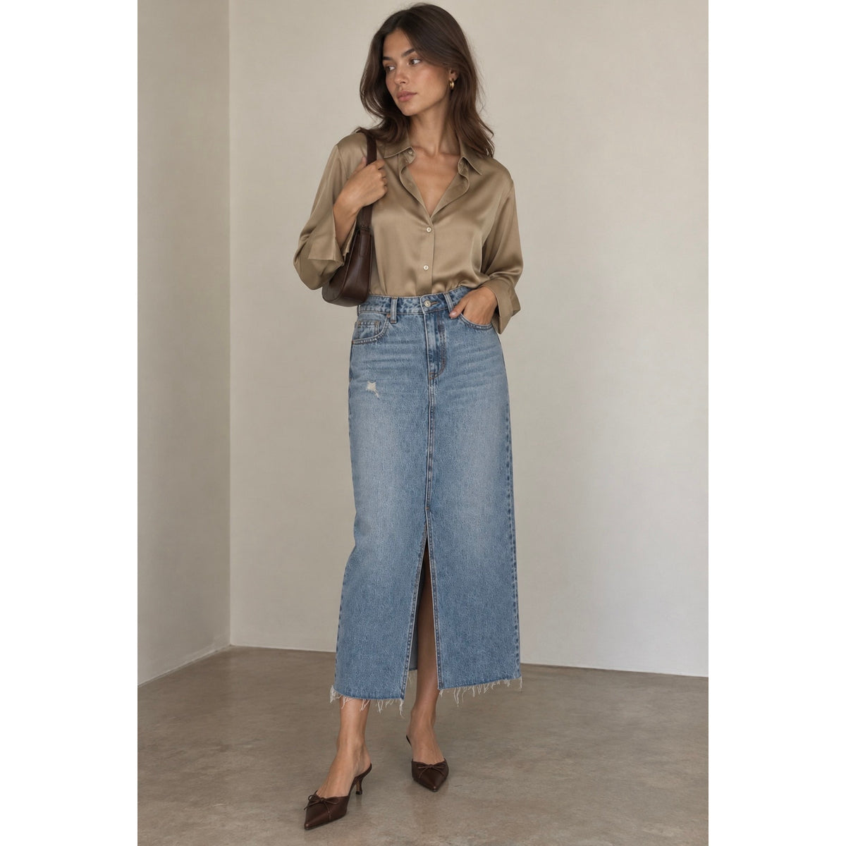 HIDDEN JEANS Peyton High Waist Classic Denim Midi Skirt NWT Size Small