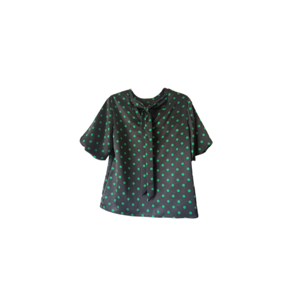 FLORA BEA Shelly Top Black Narrow Avenue Pola Dot Satin Blouse NWT SMALL