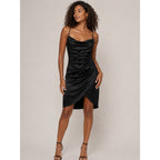 LOEMES Black Satin Cowl Neck Mini Dress NWOT LARGE