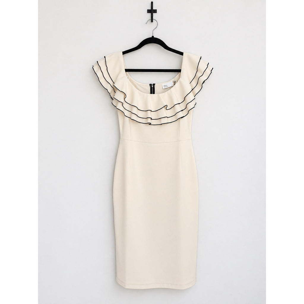 THE ROOM Anthropologie Cream Bodycon Ruffle Dress NWT Size LARGE