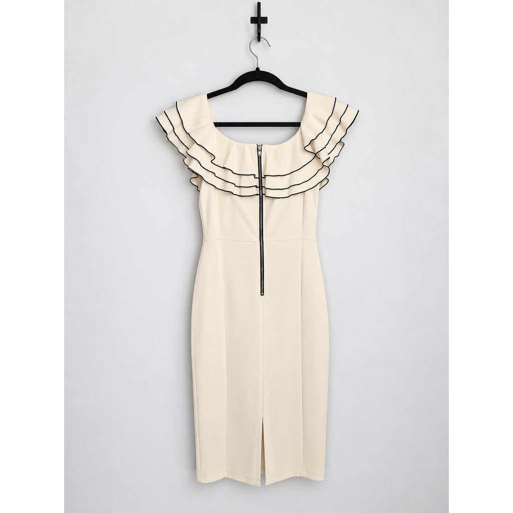 THE ROOM Anthropologie Cream Bodycon Ruffle Dress NWT Size LARGE