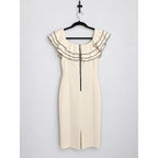 THE ROOM Anthropologie Cream Bodycon Ruffle Dress NWT Size LARGE
