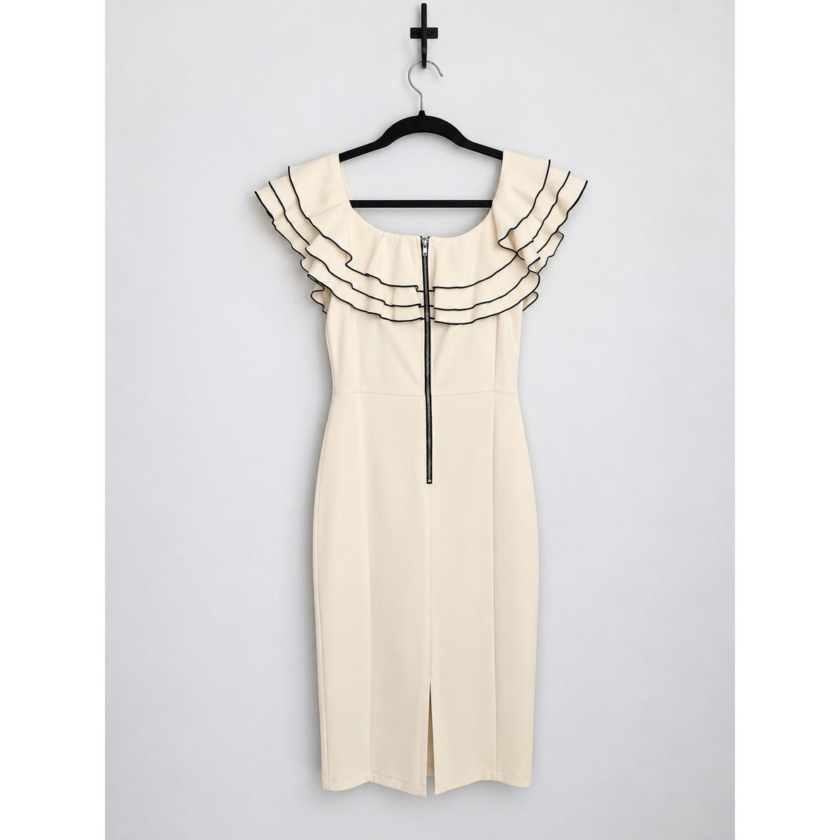 THE ROOM Anthropologie Cream Bodycon Ruffle Dress NWT Size LARGE