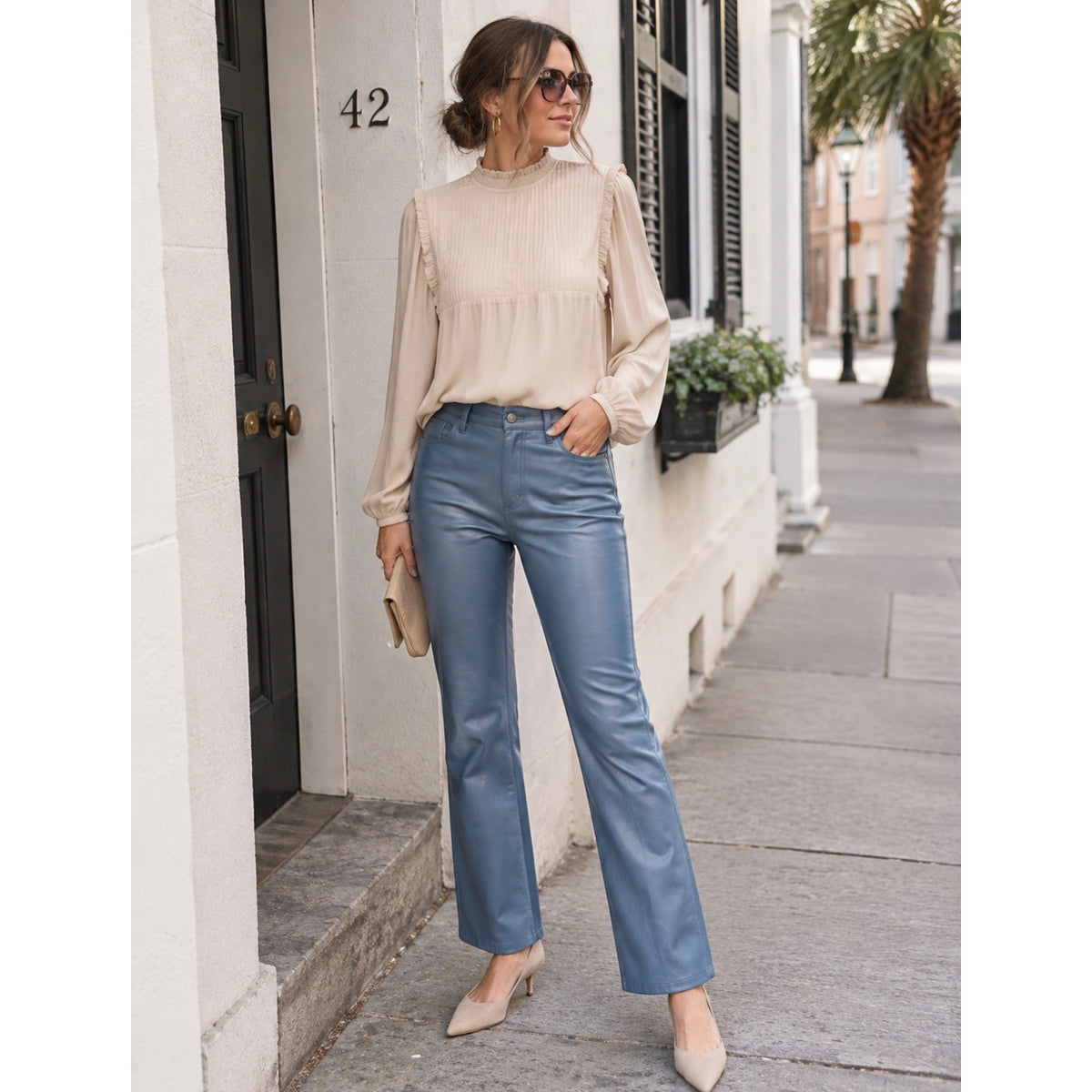 JUDY BLUE Faux Leather Flare Trouser Pants with Tummy Control NWT Size Small 3/26