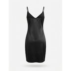 LOEMES Black Satin Cowl Neck Mini Dress NWOT LARGE