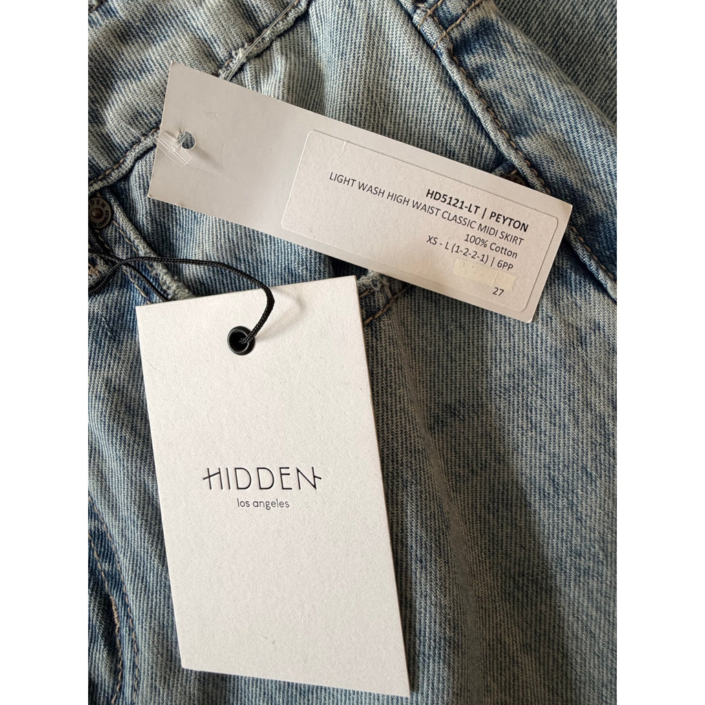 HIDDEN JEANS Peyton High Waist Classic Denim Midi Skirt Size S