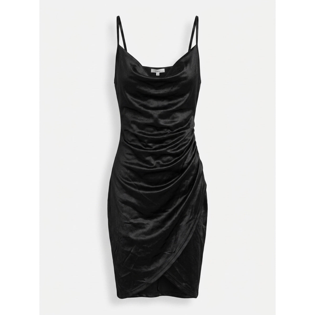LOEMES Black Satin Cowl Neck Mini Dress NWOT LARGE