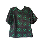 FLORA BEA Shelly Top Black Narrow Avenue Pola Dot Satin Blouse NWT SMALL