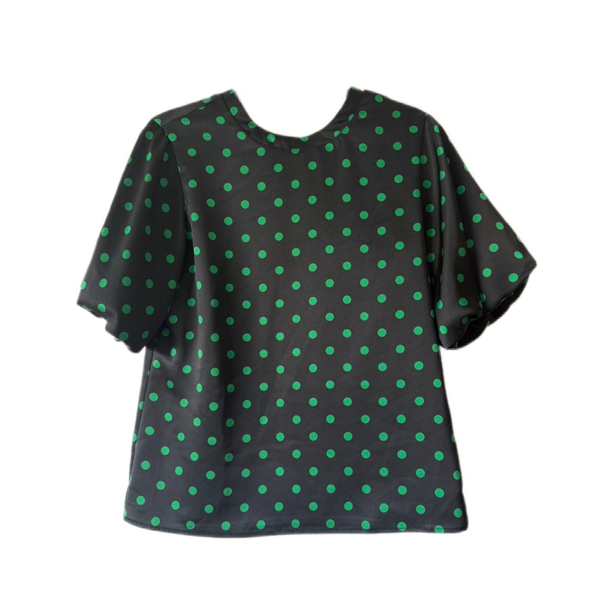 FLORA BEA Shelly Top Black Narrow Avenue Pola Dot Satin Blouse NWT SMALL