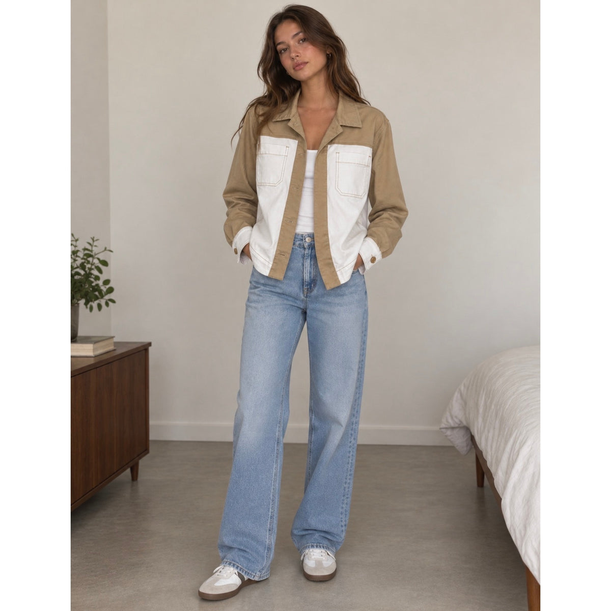 TRIBAL Comfort Stretch Color Block Denim Jacket NWT Size Medium