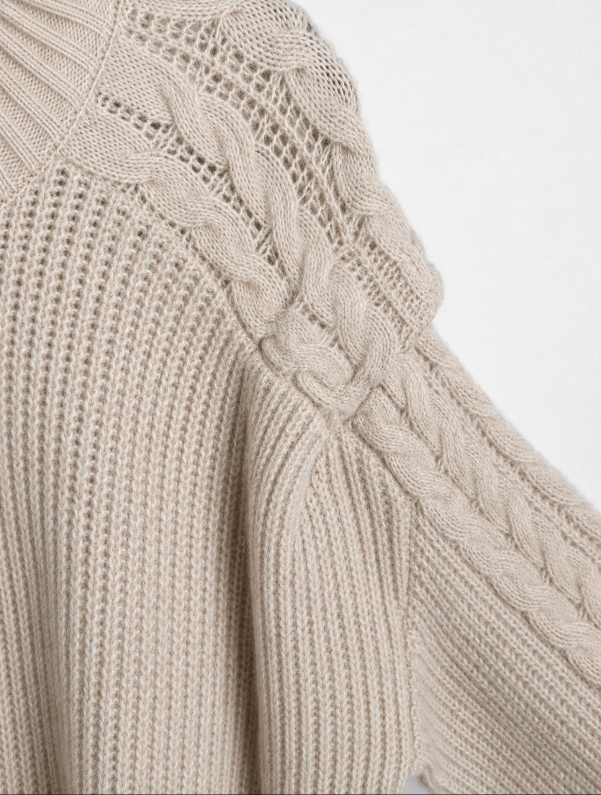 Cable Shoulder Mock Neck Sweater