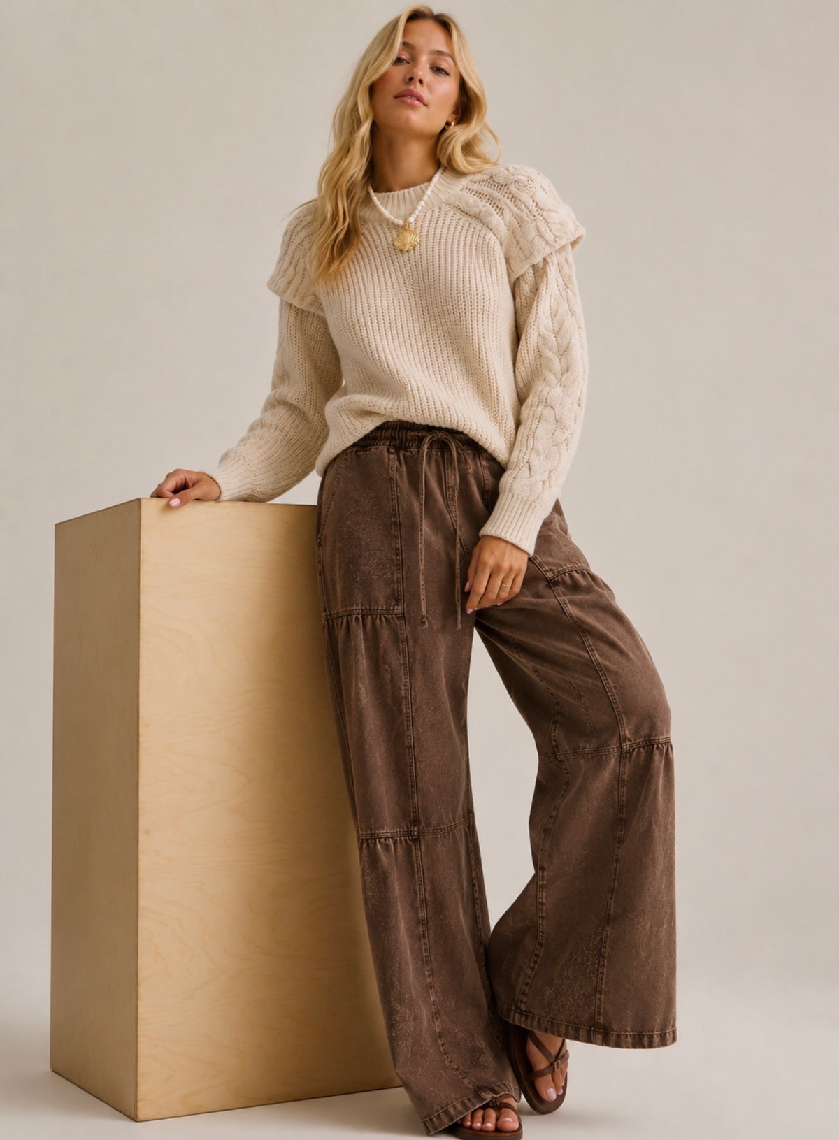 Cable Shoulder Mock Neck Sweater