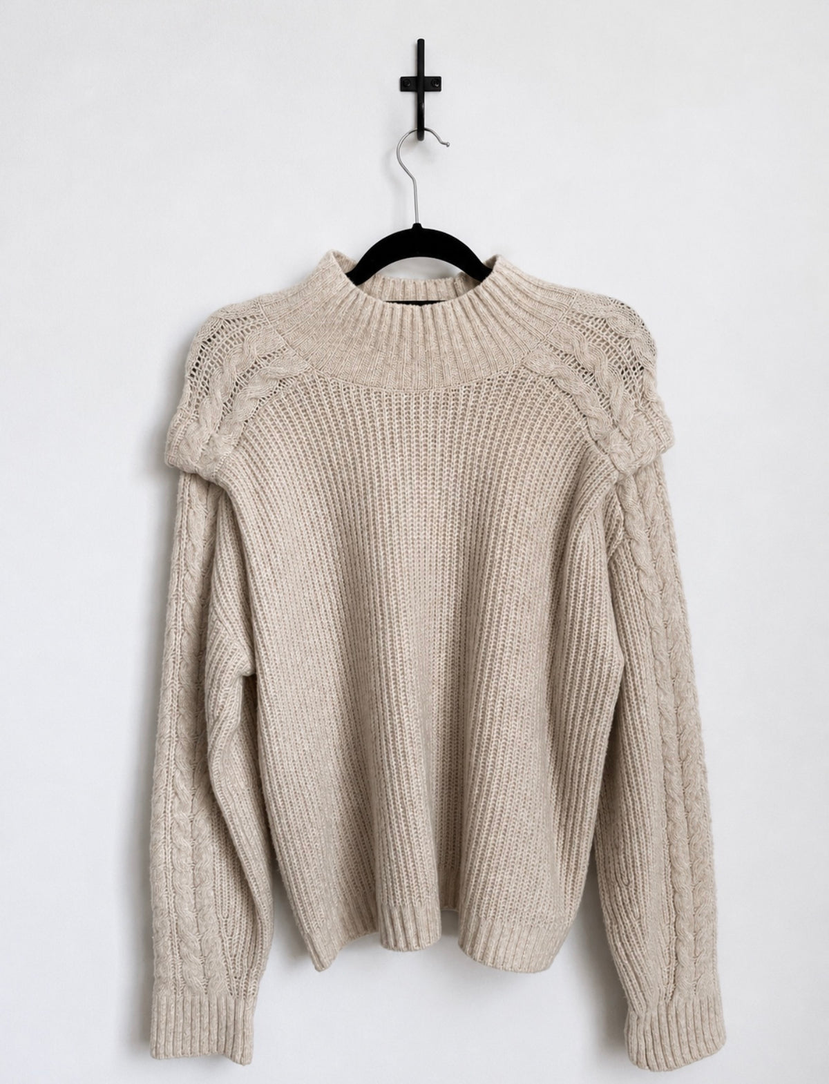 Cable Shoulder Mock Neck Sweater