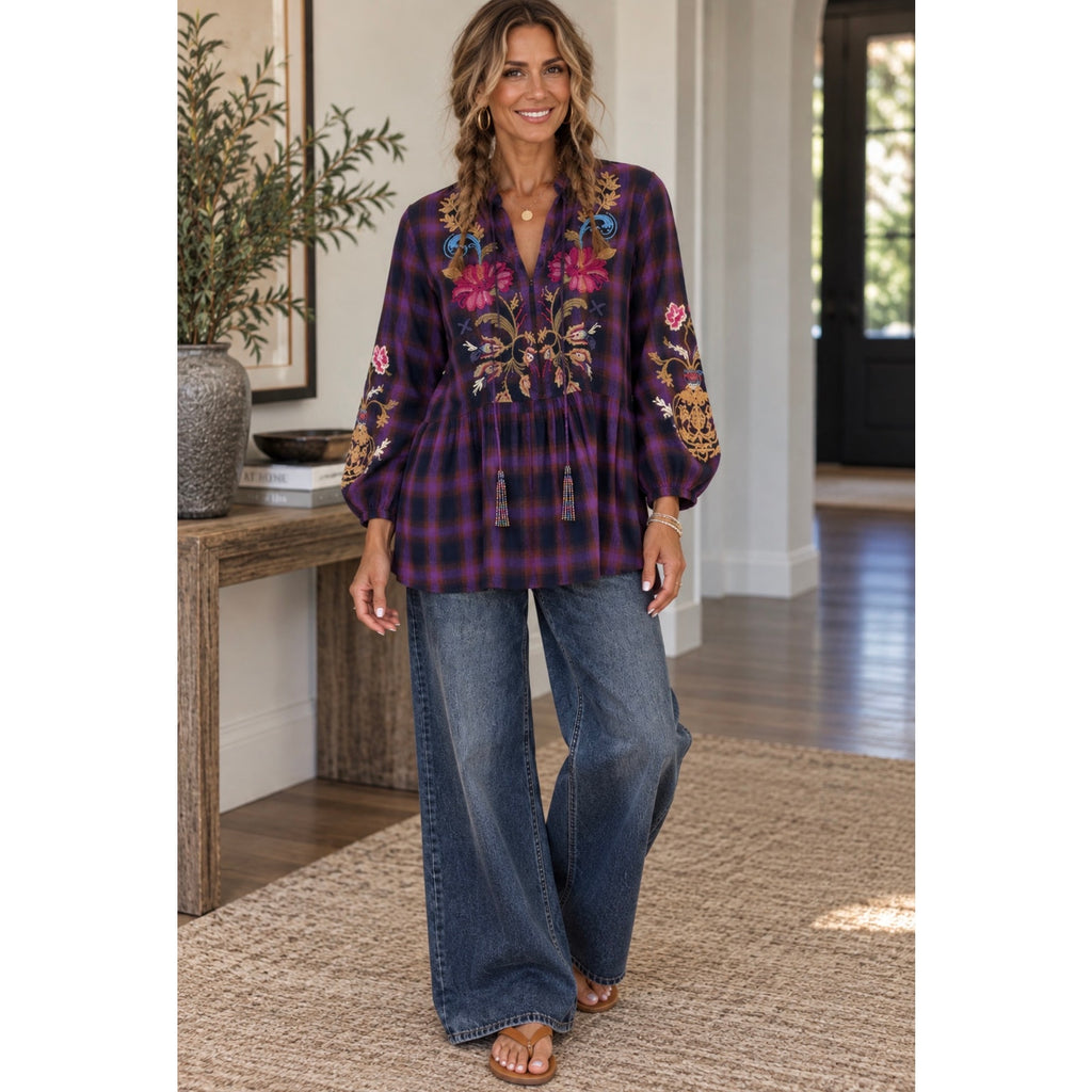 JOHNNY WAS WORKSHOP V-Neck Swing Blouse NWT Size SMALL