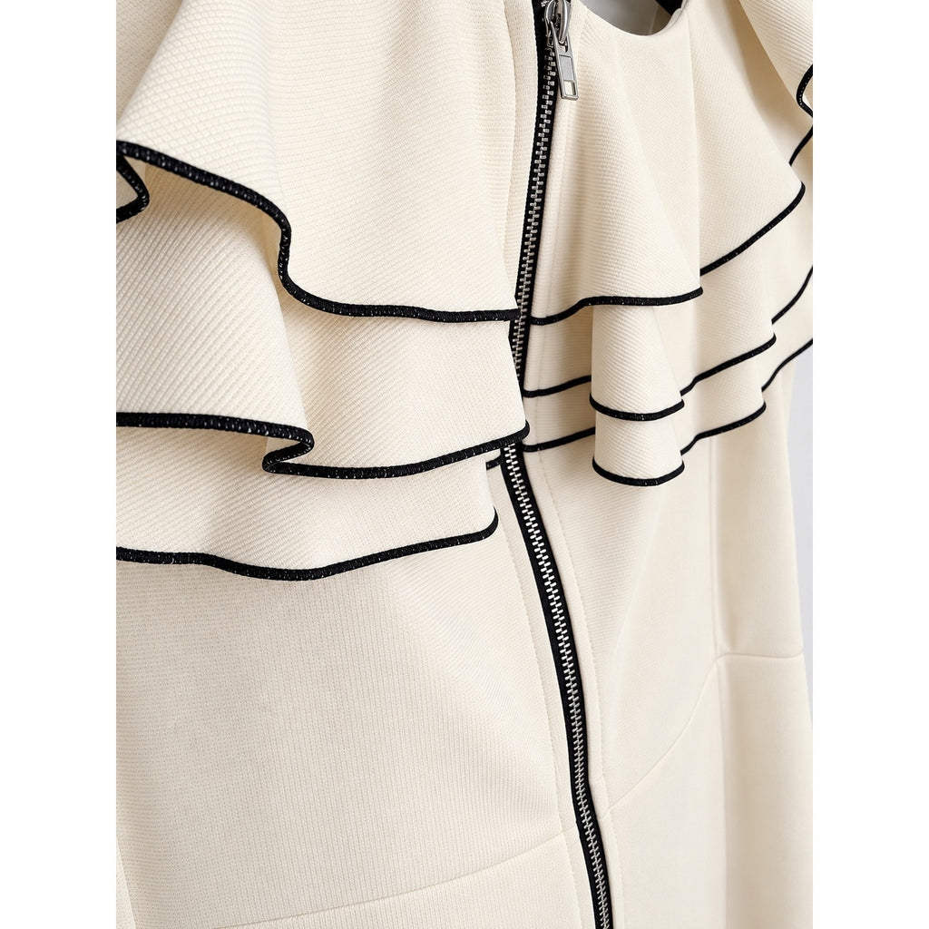 THE ROOM Anthropologie Cream Bodycon Ruffle Dress NWT Size LARGE