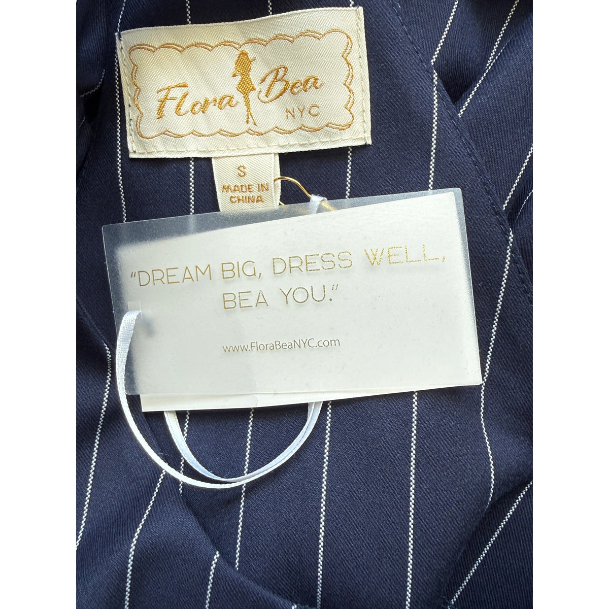 FLORA BEA NYC Tori Dress in NAVY PINSTRIPE NWT SMALL
