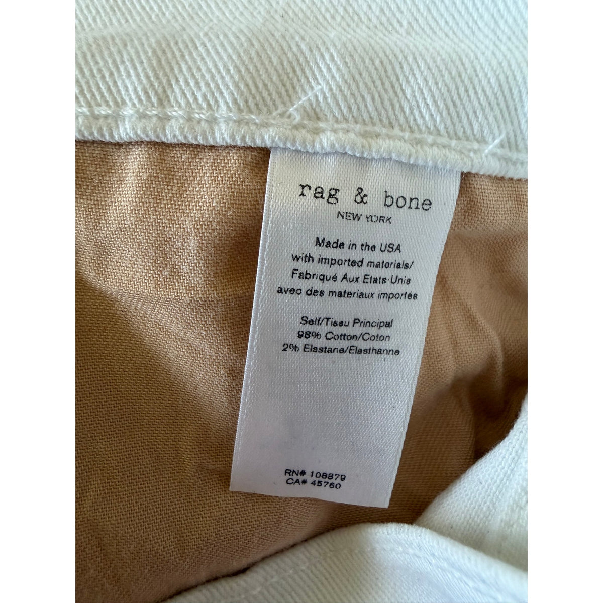 RAG & BONE High Rise Ankle Cigerette Jean Optic White NWT Size 30