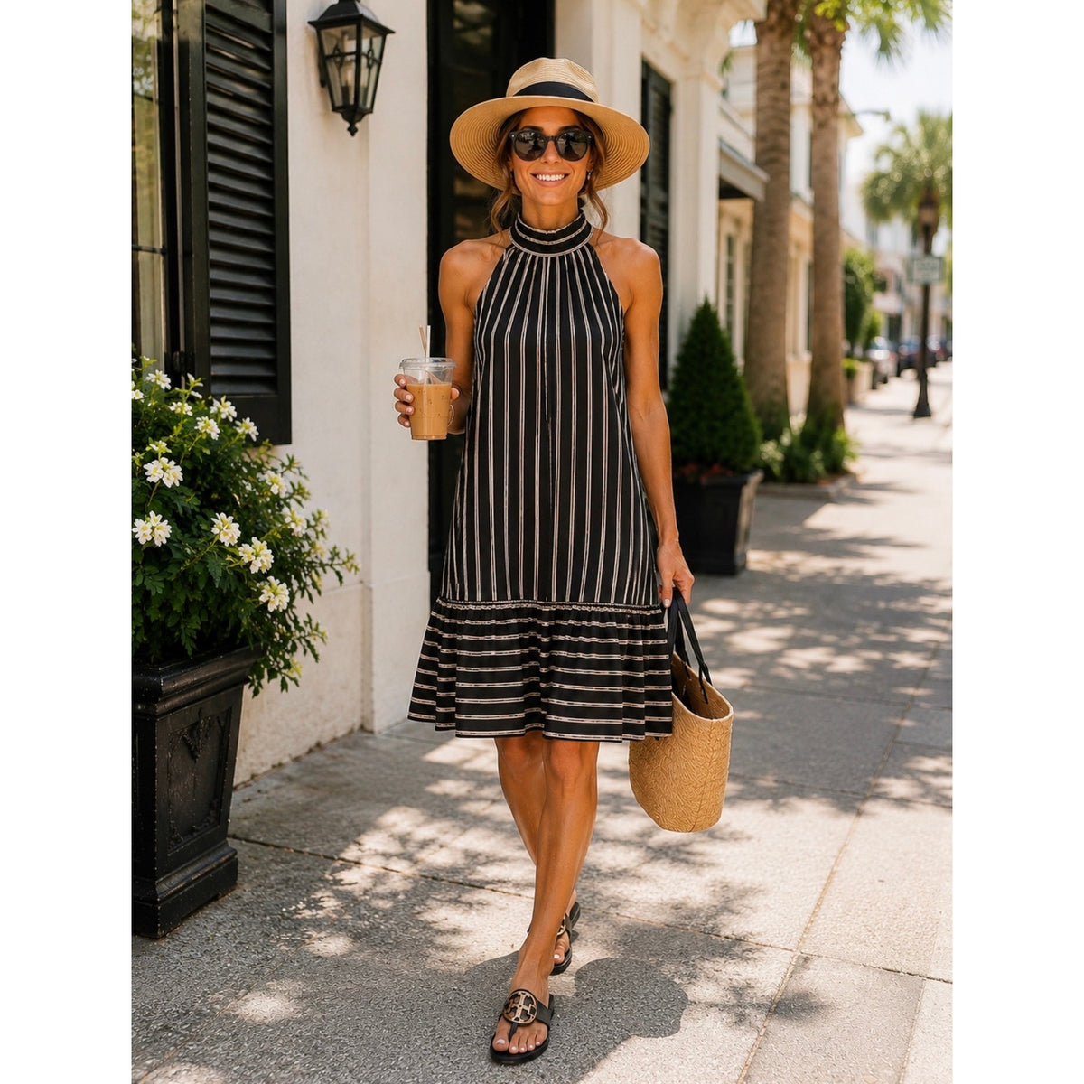FLORA BEA NYC Tori Dress in Night Black Stripe NWT SMALL