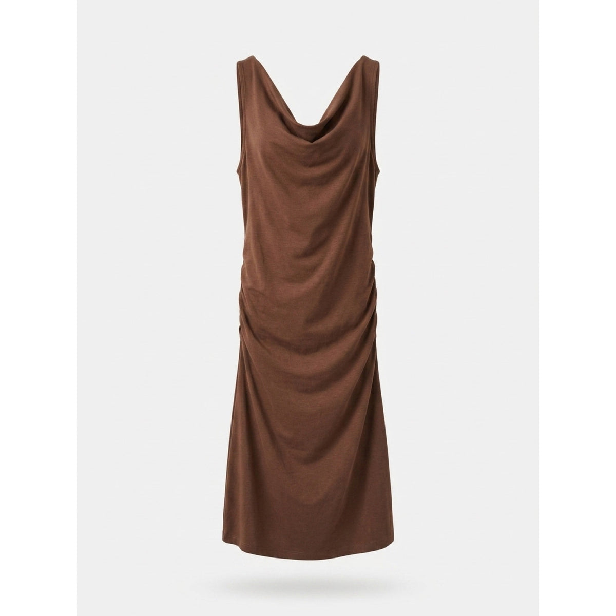 FLORA BEA NYC Chocolate Brown Ruched Cowl Neck Sheath Dress Sleeveless NWT SMALL