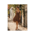 DELUC Made in Italy Smocked Back Handkerchief Hem Dress NWOT SMALL