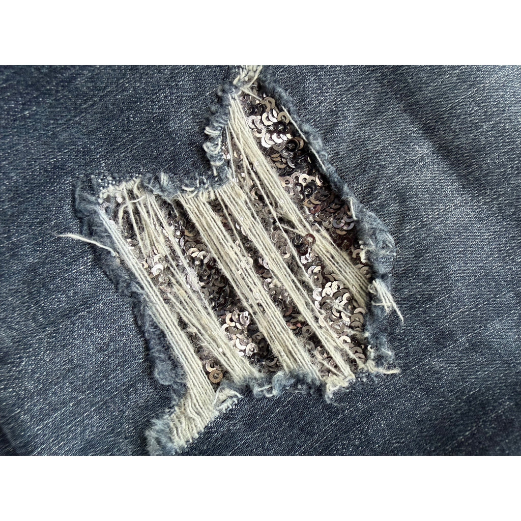 WHITE HOUSE BLACK MARKET The Skinny Jeans with Sequin Distress NWT Size 4